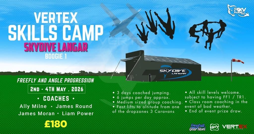 VERTEX SKILLS CAMP - SKYDIVE LANGAR BOOGIE 1 - FREEFLY AND ANGLE PROGRESSION